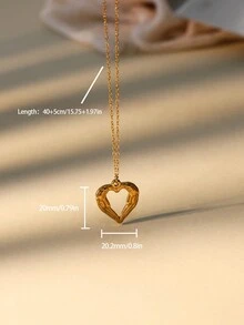 1 chiếc vòng cổ mặt trái tim vàng cổ điển bằng thép không gỉ 40+5cm dành cho phụ nữ đeo hàng ngày - Vàng - Xem 9