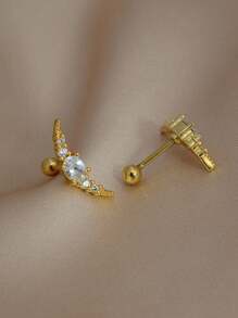 2 stuks roestvrijstalen oorpiercing-stud-oorbellen met kristal CZ-maan, schroefrug-studs, kraakbeen-helix-schelpoorbellen voor vrouwensieraden