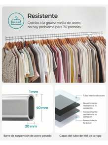 SONGMICS Heavy Duty Clothes Rack, 300lbs Load Capacity, Garment Rack, Silver - Silver - View 6