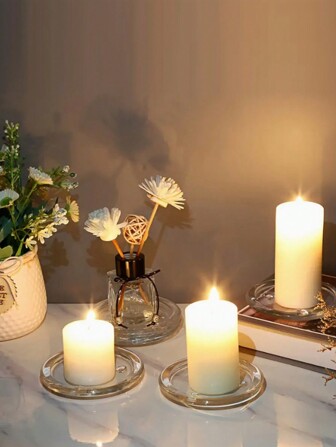 1 件透明玻璃烛台，圆形托盘，柱状蜡烛烛台，创意家居装饰，适合婚礼派对芳香疗法最佳礼物装饰 Rama