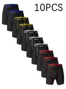 10 piezas/paquete Calzoncillos tipo bóxer largos de unicolor cómodos para hombres - Duraderos, suaves, holgados, casuales - Adecuados para todas las estaciones, deportes, playa, piscina y uso diario