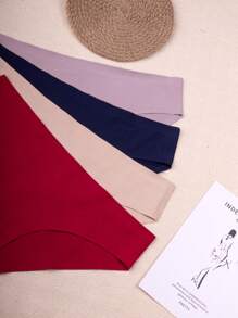 4 Pieces Underwear Seamless Briefs, Discreet Breathable Variety Of Colors - 紅色 - 查看 4