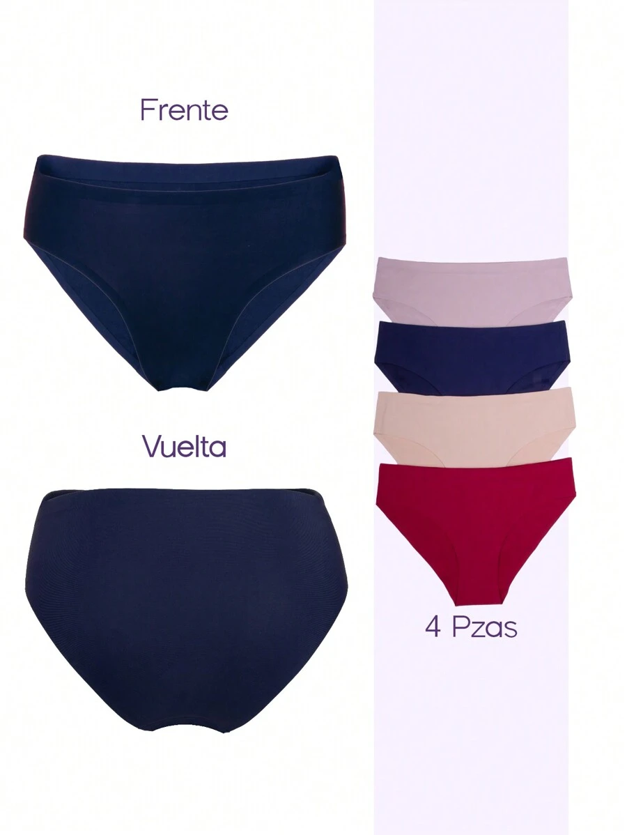 4 Pieces Underwear Seamless Briefs, Discreet Breathable Variety Of Colors - 紅色 - 查看 1