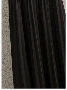 Women Pleated Belted Midi Skirt – Elegant High Waist A Line Design-Yellow/Black Pleats Long Skirt