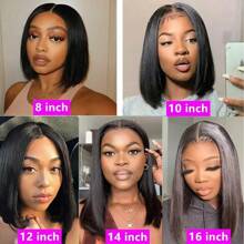 8-16inch Transparent Lace Front Wigs Bob Wig Human Hair Straight Peruvian Human Hair 150% Density 4x4 Lace Closure Short Bob Wigs For Women Pre Plucked With Baby Hair Natural Color
