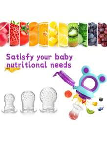 4 Stücke Baby Kleinkind Obst und Gemüse mit Griffen, perfekter Fütter-Ergänzungsnahrungsmittel-Halter mit 3 verschiedenen Größen an Saugeraufsätzen, cartoon Froschform Zahndurchbrecher