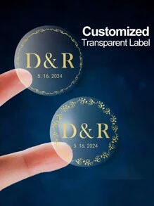 60-1000pcs Personalized Transparent Labels With Gold Leaf Detailing For Weddings & Special Events, Custom-Made Clear Adhesive Circular Stickers For Elegant Celebrations, Perfect For Invitations - 4cm - View 2