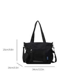 Diseño de bolsillo transparente, bolso de mano de gran capacidad con monedero, nueva mochila de estilo coreano con múltiples bolsillos, bolso cruzado casual multifuncional, bolso de lona mediano, bolso de tote con bolsillo de PVC transparente - Negro - Ver 4