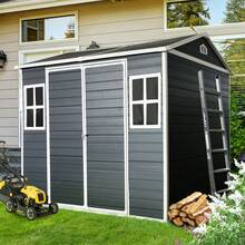 6x8 FT Outdoor Storage Shed With Double Window, Tool Storage Sheds With Padlockable Double Doors And Floor, Garden Tool House,For Patio Backyard Lawn Pool - Black - View 5