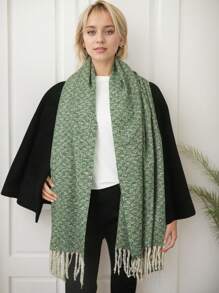 1 Piece Women's Faux Cashmere Tassel Shawl/Scarf, Elegant And Warm, Suitable For Going Out, Casual Wear And Commuting, Autumn/Winter - 綠色 - 查看 2