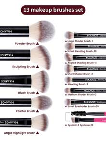MAANGE 13Pcs Professional Soft Long Tube Makeup Brush Set,Powder Brush Contour Brush Blush Brush Foundation Brush Highlight Brush Eyeshadow Brush Shadow Brush Concealer Brush Blending Brush Eyebrow&Eyelash Brush,Makeup Tools With Soft Fiber For Easy To Carrying,Set For Travel,Gift For Women&Girls - 彩色 - 查看 5