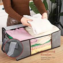 Bolsa de almacenamiento de tela plegable - Organizador no tejido a prueba de polvo con asa y ventana de visibilidad - Organizador ahorra espacio para ropa, libros, juguetes, mantas, material transpirable para dormitorio, dormitorio, armario Pantalones, zapatos, jeans, botas, faldas
