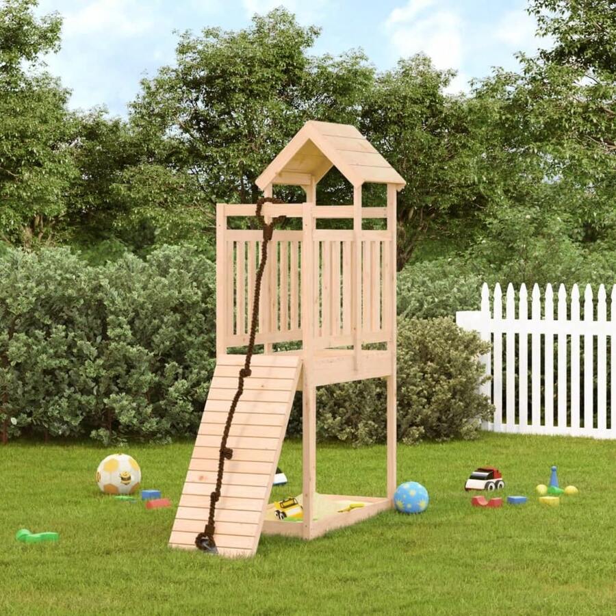 Solid Pine Playhouse With Climbing Wall For Outdoor Fun And Adventure - Brown - View 1