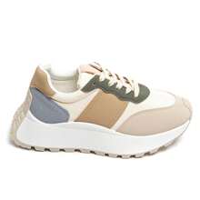 Chunky Beige Sneakers With Leopard Print Panel And Thick Sole - Multicolor - View 2