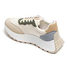 Chunky Beige Sneakers With Leopard Print Panel And Thick Sole - Multicolor - View 3