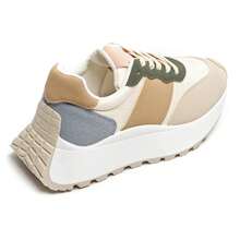 Chunky Beige Sneakers With Leopard Print Panel And Thick Sole - Multicolor - View 4