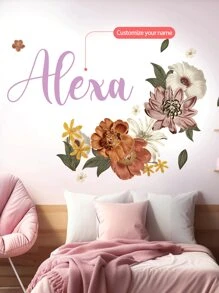 1pc/3pcs Chinese Style Floral Wall Decal, Customized Text Wall Sticker, Personalize Your Signature, Suitable For Home Bedroom, Living Room, Dining Room, Hallway, Entryway, PVC Self-Adhesive Removable Decorative Painting Gifts Birthday Graduation