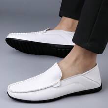 Men's Slip-Resistant Casual Loafers - Solid-Color Moccasins, Suitable For Everyday Wear - White - View 3