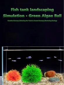 水族箱装饰：塑料假水下草、花球、草堆、鱼缸造景草球、塑料人造水草、玻璃容器微型装饰、人造小型水草 - 彩色 - 查看 4