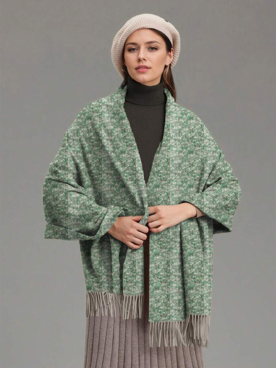 1 Piece Women's Faux Cashmere Tassel Shawl/Scarf, Elegant And Warm, Suitable For Going Out, Casual Wear And Commuting, Autumn/Winter - 綠色 - 查看 1
