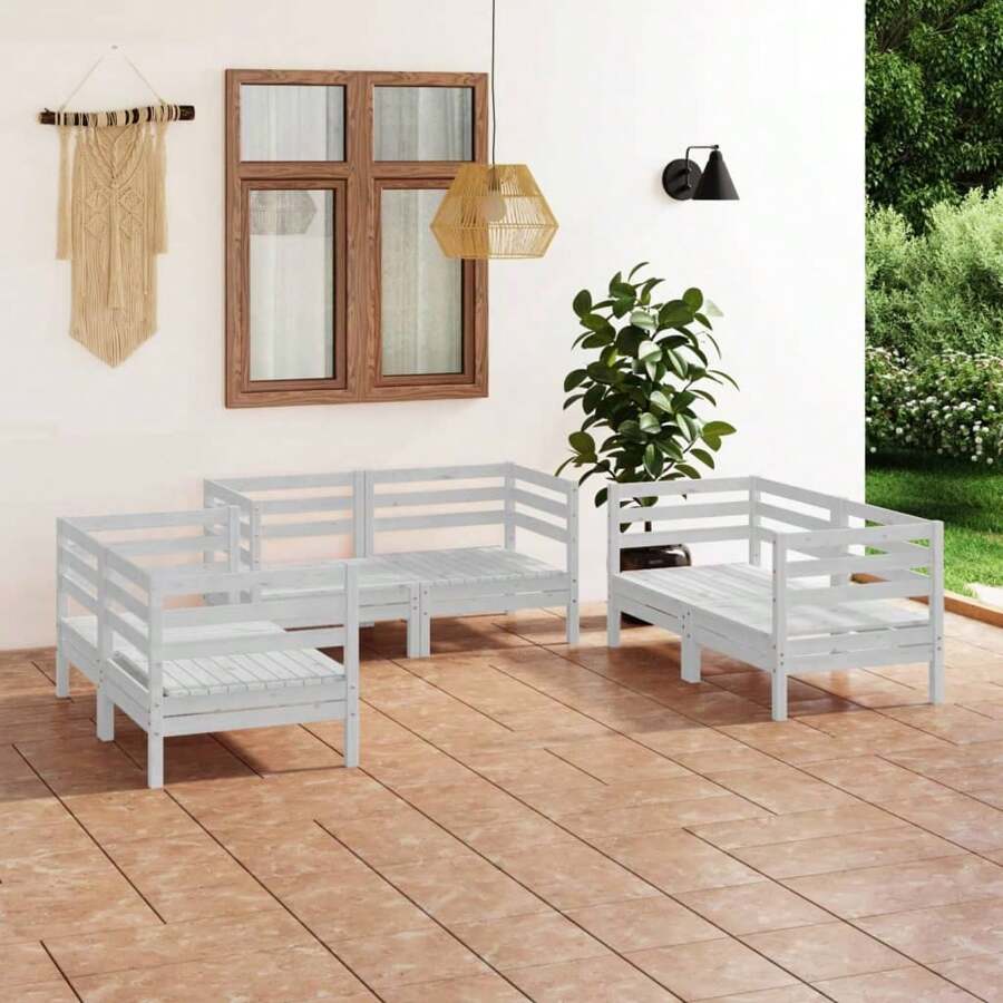Stylish 6-Piece Modular Lounge Set - White Solid Pinewood Outdoor Furniture For Garden Seating And Patio Relaxation - White - View 1