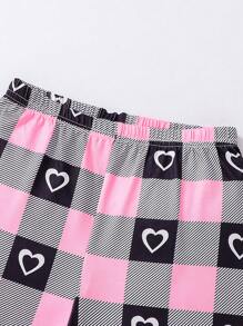 Girls' Comfort Heart Print Sweater Top + Plaid Long Pants, Spring/Autumn