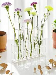 6pcs/Set Clear Acrylic Base Modern Hydroponic Test Tube Vases With Plastic Planters For Indoor Gardening, Transparent Minimalist Self-Watering Plant Propagation Stations, Air Purifying Home Office Desk Decor, Low-Maintenance Spring Season Display For Housewarming/Wedding Favors Gifts Birthday Graduation Home Decor Room Decor Flower Vase Glass Vase