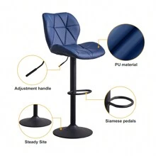 CLIPOP Bar Stools Set Of 2, Faux Leather Breakfast Kitchen Stools With Height Adjustable Swivel Gas Lift And Steel Footrest For Kitchen Island Counter Pub - Blue - View 7