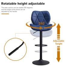 CLIPOP Bar Stools Set Of 2, Faux Leather Breakfast Kitchen Stools With Height Adjustable Swivel Gas Lift And Steel Footrest For Kitchen Island Counter Pub - Blue - View 6