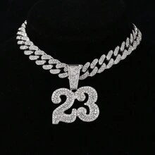 2pcs Iced Out Number 23 Pendant Necklace - 13mm Cuban Link Chain With AAA+ Rhinestones, Hip Hop Bling Jewelry For Men And Women