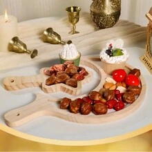 Bandeja de servir - Bandejas de madeira com alças, bandeja de lua e estrela, decorações para festa islâmica para mesa de casa, café da manhã e jantar - Multicolorido - Ver 1