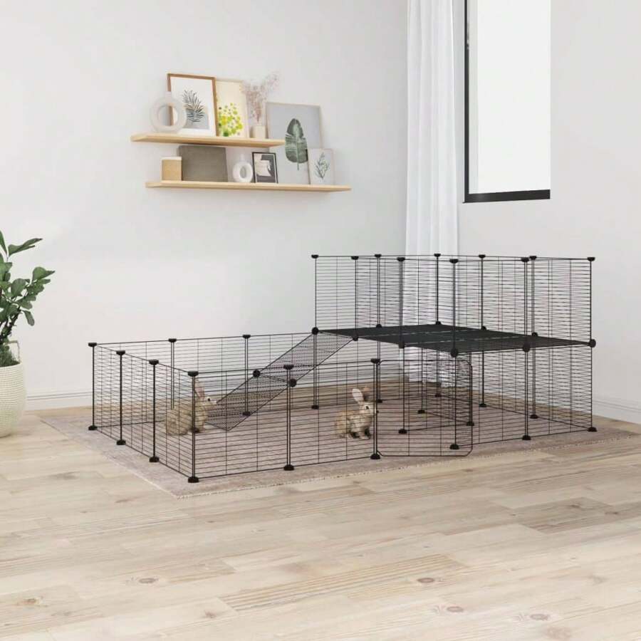 Versatile 44-Panel Modular Steel Pet Enclosure And Exercise Pen - 35x35 Cm Animal Playpen For Small Pets Durable Indoor/Outdoor Animal Cage - Black - View 1