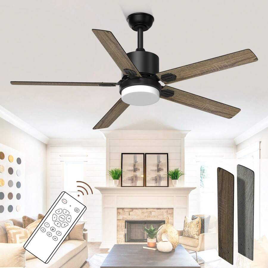 Ceiling Fan With Light And Remote Control, 52 ''Modern Ceiling Fan 6-Speed Reversible, Suitable For Outdoor Terraces, Bedrooms, And Living Rooms - Beige - View 1