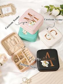 1件定制名字珠宝收纳盒戒指项链收纳盒便携式旅行拉链首饰收纳盒 - 黑色 - 查看 1