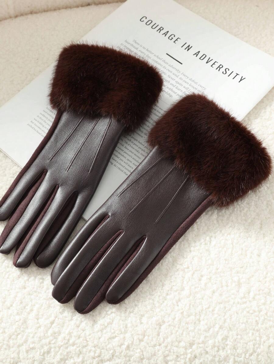 1 Pair Women's New Autumn/Winter Solid Color Elegant Casual Street Polyester Full Finger Gloves - Coffee Brown - View 1