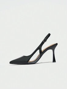 女士尖头性感透明仿镂空装饰踝带细高跟鞋，新款宴会性感百搭时尚纯色皮革一脚蹬带扣高跟鞋