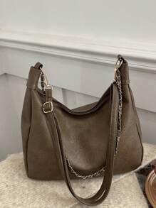 复古柔软质地大容量女士单肩包，新款时尚单肩带腋下手提包，时尚通勤斜挎包，斜挎包 - 咖啡棕 - 查看 8