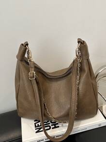 复古柔软质地大容量女士单肩包，新款时尚单肩带腋下手提包，时尚通勤斜挎包，斜挎包 - 咖啡棕 - 查看 2