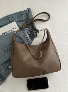 复古柔软质地大容量女士单肩包，新款时尚单肩带腋下手提包，时尚通勤斜挎包，斜挎包 - 咖啡棕 - 查看 5