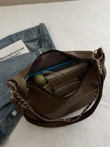 复古柔软质地大容量女士单肩包，新款时尚单肩带腋下手提包，时尚通勤斜挎包，斜挎包 - 咖啡棕 - 查看 7