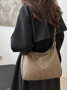 复古柔软质地大容量女士单肩包，新款时尚单肩带腋下手提包，时尚通勤斜挎包，斜挎包 - 咖啡棕 - 查看 4