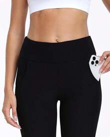 Pockets Fleece Lined Leggings Women - Thick Soft High Waisted Black Tummy Control Thermal Warm Pants For Cold Winter - Black - View 7