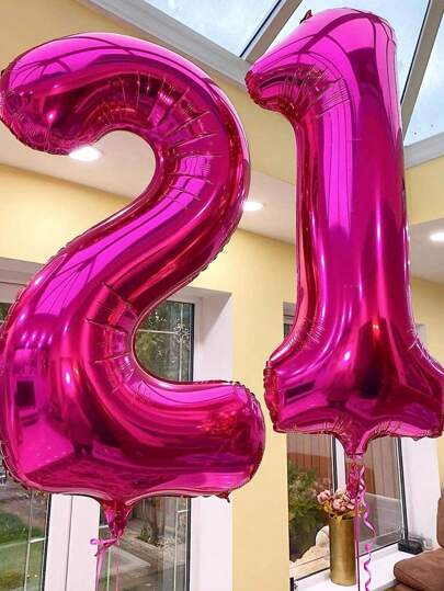 1pc 32/40 Inch Solid Magenta Color Foil Balloon, 0-9 Large Size Polyester Digit Balloons, Decorative Balloons, Reusable, Suitable For Birthday Decoration, Party Decoration, Anniversary, Room Decoration, Wedding Anniversary, Party Supplies