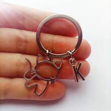 1pc 26 English Letters Metal Cartoon Cat Keychain, Creative Letter Keyring Accessory, Gift For Bag, Car, Couple, Unisex Car Accessories Bag Charm Backpack For School