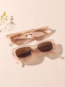 2pairs Kids Personalized Simple Cat Eye Square Fashion Glasses, Suitable For Teenagers