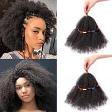 Springy Afro Twist Hair Marley Twist Braiding Hair Pre-Separated Kinky Twist Hair Braids Afro Kinky Bulk Afro Curly Synthetic Hair Short 12/16/24" Crochet Braiding Hair Extensions For American Women - Dark Brown - View 3