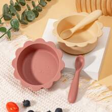 Zestaw 3 szt., miska dla kota, talerzyk i łyżeczka dla kota, silikonowa miska, silikonowy talerzyk i silikonowa łyżeczka, dla dzieci, odporny na ciepło, łatwy w czyszczeniu, nadaje się do mikrofalówki i zmywarki