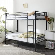 Iron Bed Bunk Bed With Ladder For Kids Twin Size Black