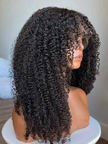 22 英寸卷发假发，带刘海，4x4 蕾丝闭合，女士真人发质假发，180% 密度，日常生活用卷曲假发，真人头发，已拔取婴儿头发，透明蕾丝，适合所有皮肤 - 黑色 - 查看 3