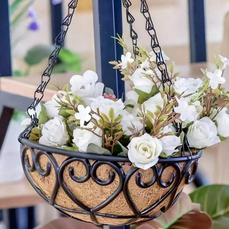 1pc Outdoor Decorative Iron Chain Hanging Flower Basket/Planter, Suitable For BBQ, Gardening, Home Decor, Bird Cage - Multicolor - View 5
